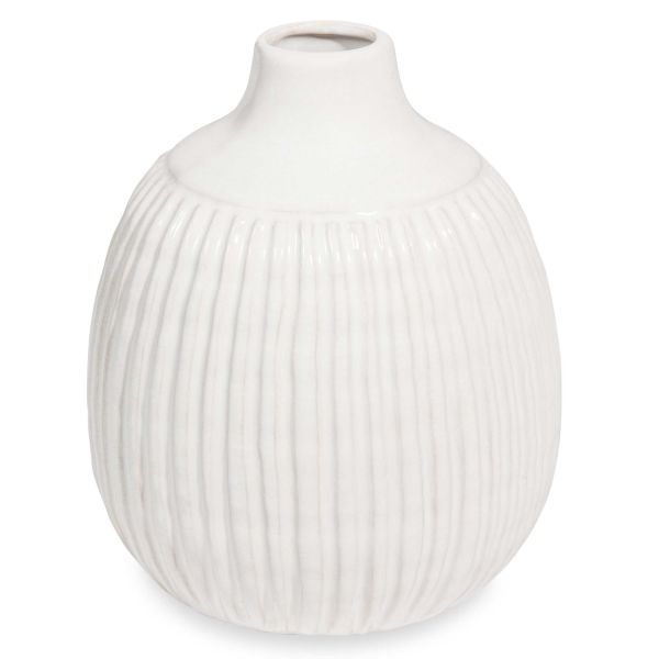 Vase boule en céramique blanche H.22cm STRIES