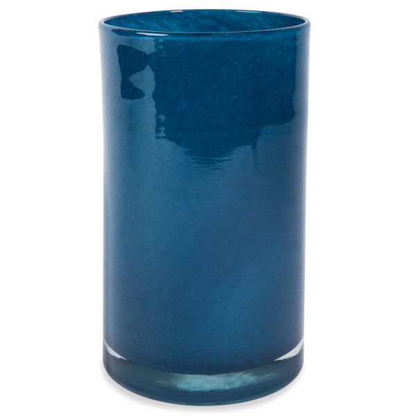 Vase cylindrique en verre bleu nuit H 20 cm