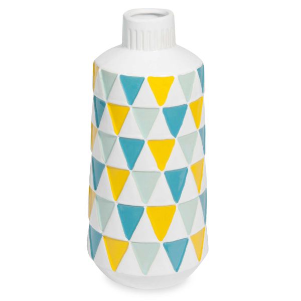 Vase en céramique motifs triangles tricolores H.31cm MINT