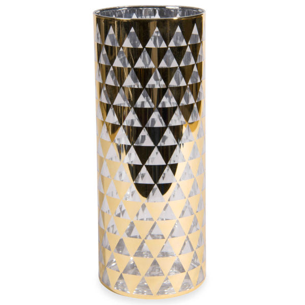 Vase motif triangles dorés en verre H 30 cm
