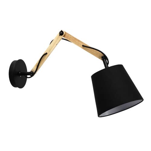 Wandleuchte EDWIN aus Holz und Baumwolle, H 30 cm, schwarz | Maisons du