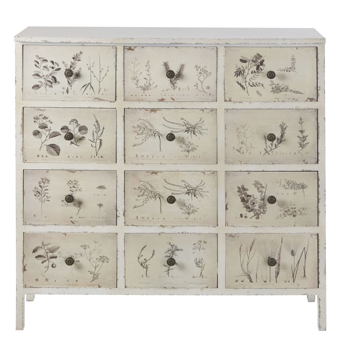12 Drawer Storage Cabinet With Ivory Floral Print Herboriste