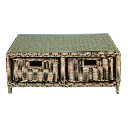 2drawer garden coffee table in tempered glass and resin wicker Corsica