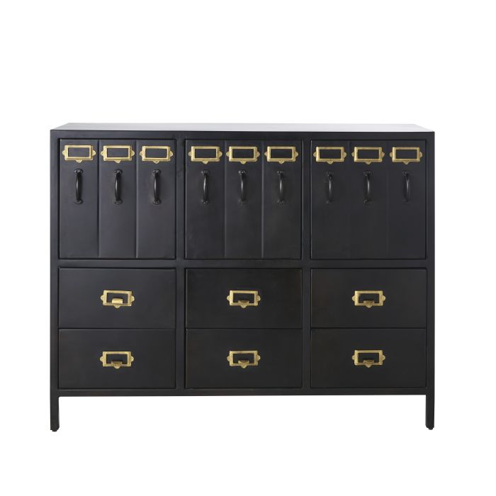 3 Door 6 Drawer Black Metal Storage Cabinet Officer Maisons Du Monde