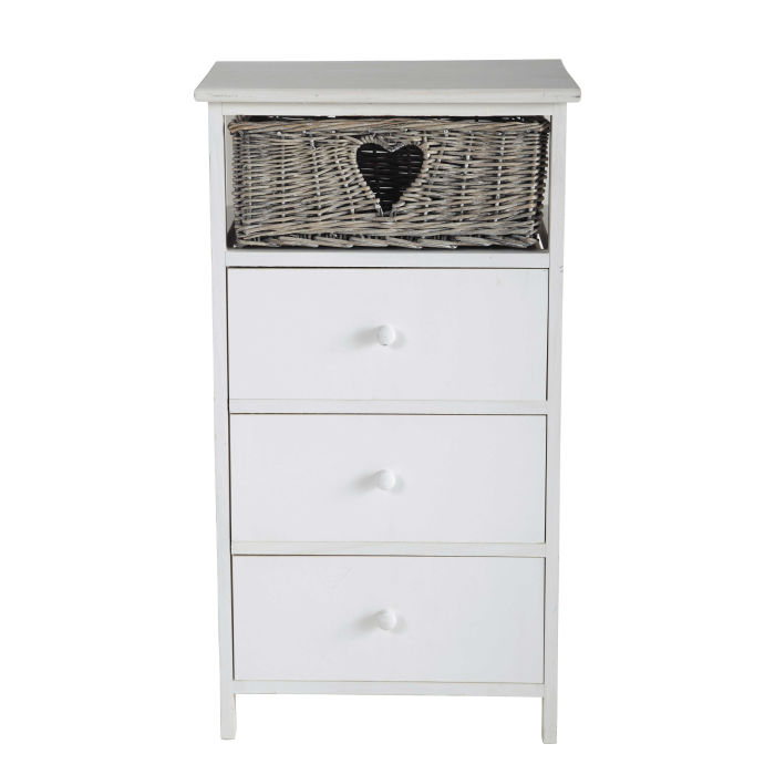 3 Drawer Paulownia Chiffonier With 1 Wicker Basket Gabrielle