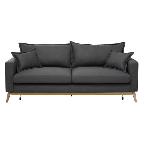 3 Seater Fabric Sofa Bed in Slate Grey Duke Maisons du Monde