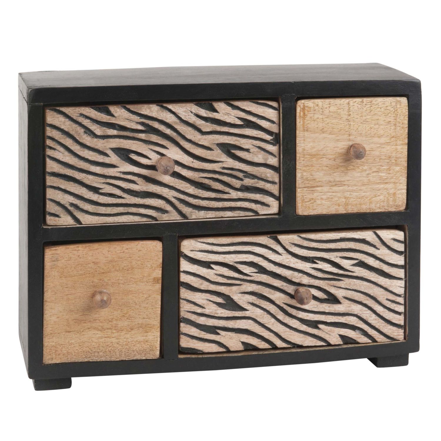 4Drawer Mango Wood Storage Box with Zebra Print Maisons du Monde