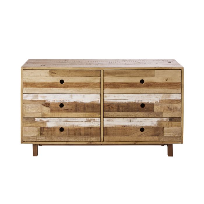 6 Drawer Slatted Effect Solid Mango Wood Double Chest Of Drawers
