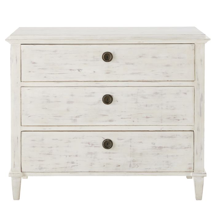 Aged Effect White Solid Pine 3 Drawer Chest Of Drawers Ariane