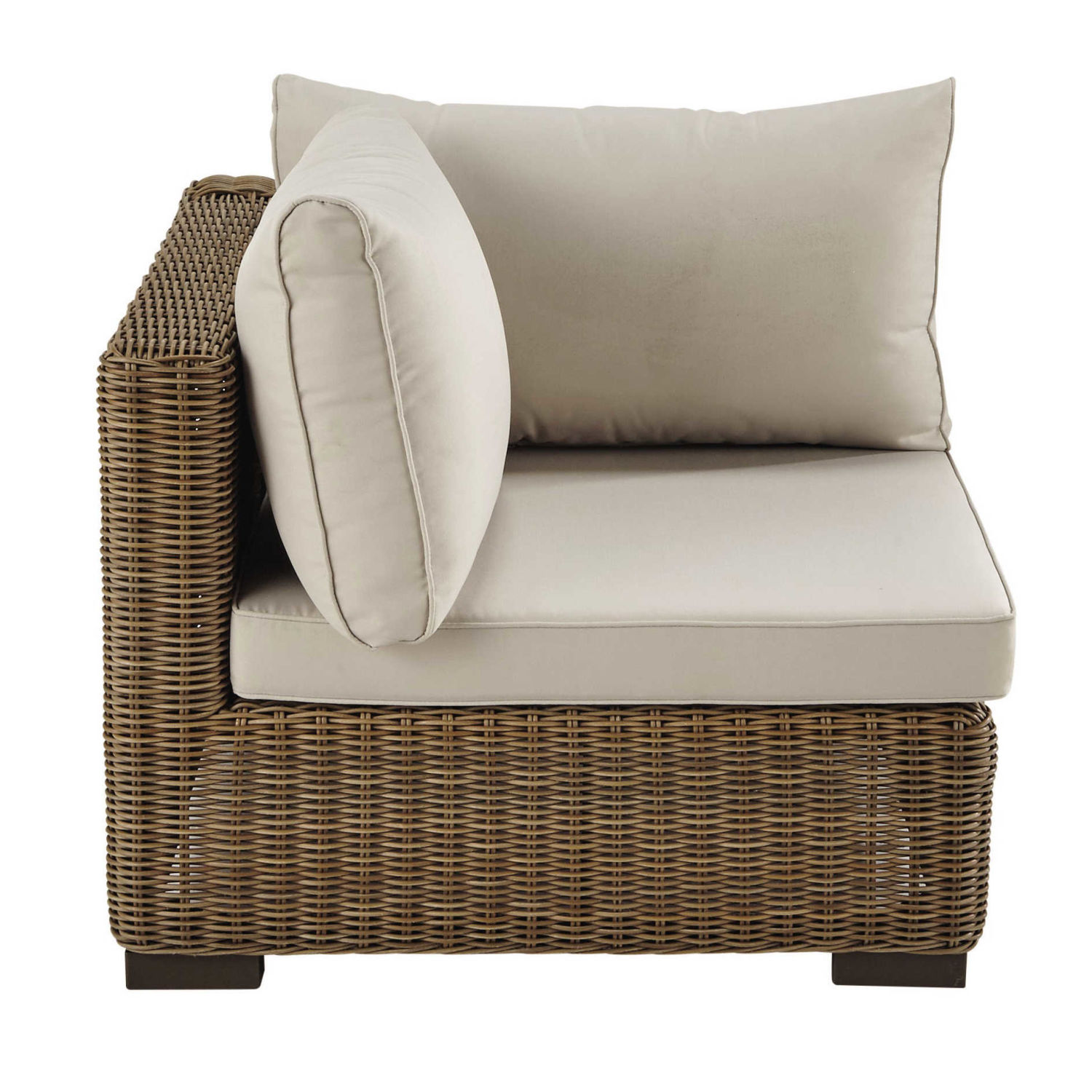 Angle de canapé de jardin en résine tressée et tissu beige ...