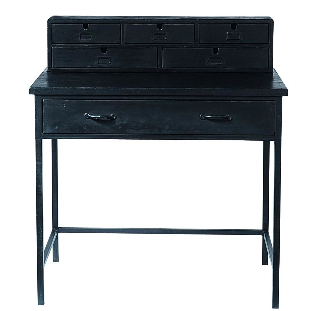 Antiqued metal industrial writing desk in black W 89cm Edison Maisons
