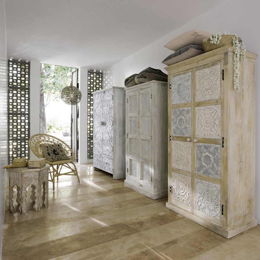 Armoire en manguier blanche effet vieilli L 90 cm Taj Maisons du Monde