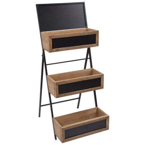 Aufbewahrungsmöbel mit 3 Körben aus schwarzem Metall, Schiefertafel