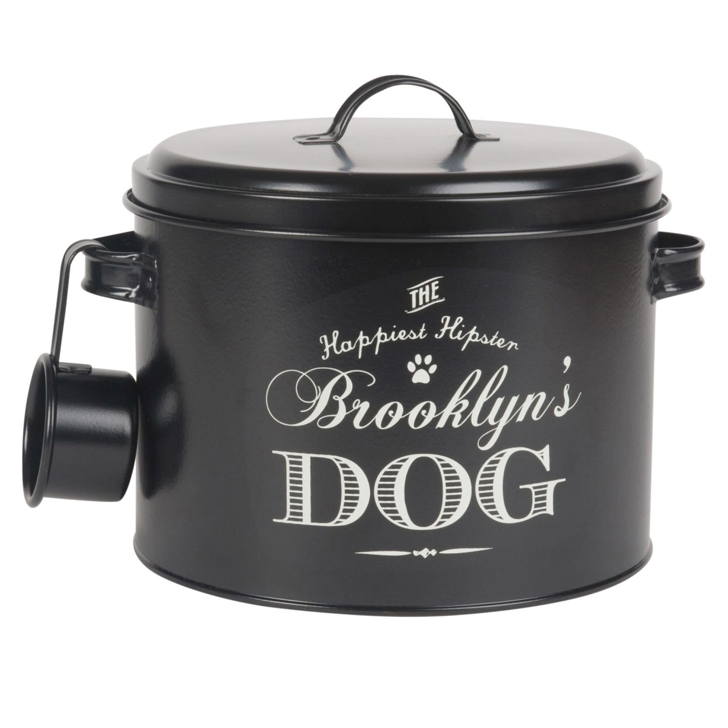 Boîte à croquettes pour chien en métal noir imprimé blanc Maisons du Monde