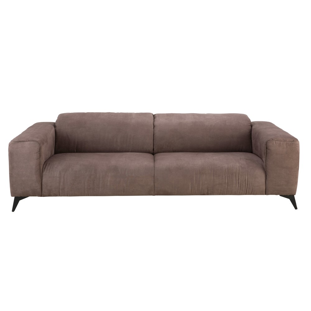 Brown 3Seater Microsuede Sofa with Headrests Haubert Maisons du Monde