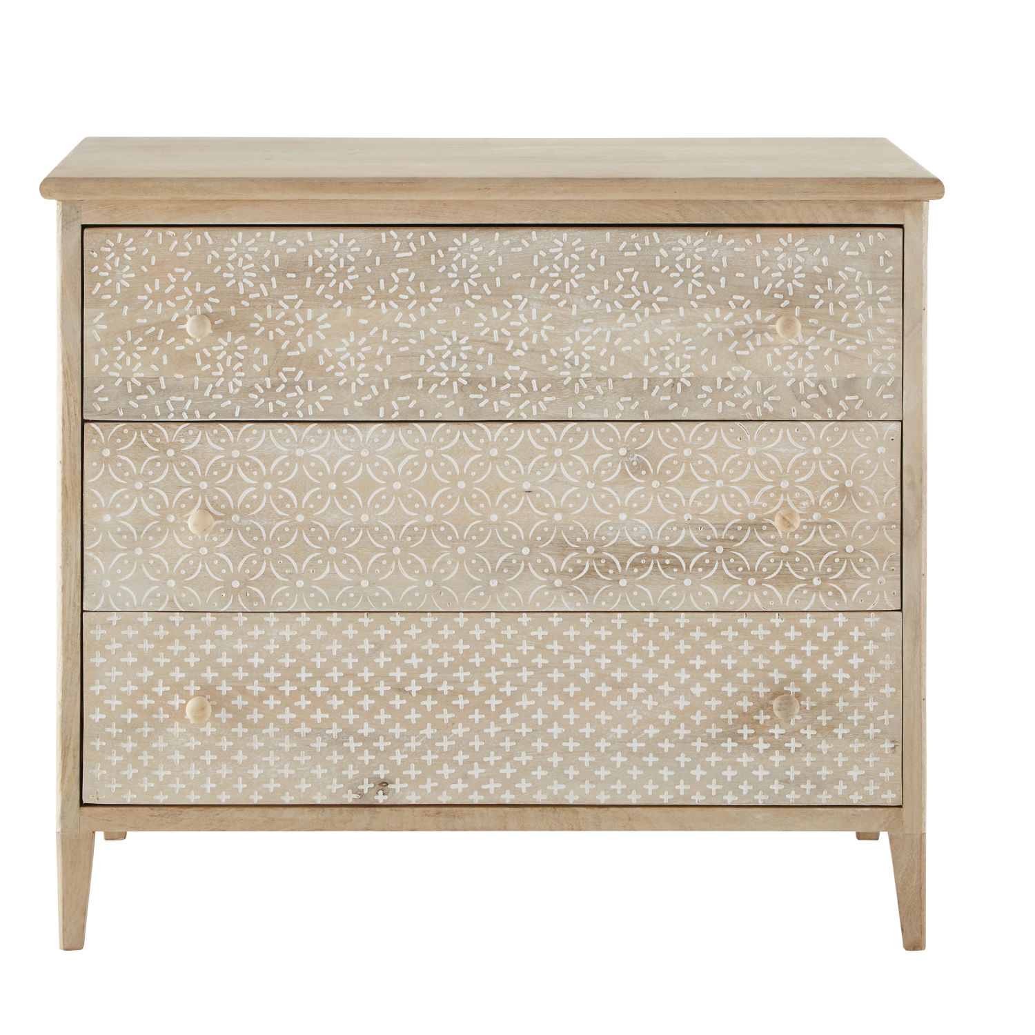 Carved Solid Mango Wood 3Drawer Chest Maisons du Monde