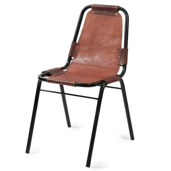 Chaise indus en cuir et métal marron Wagram