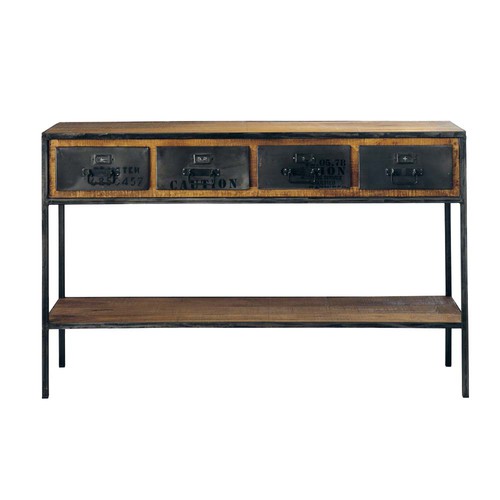 Consola industrial de metal y mango macizo negra 130 cm de largo