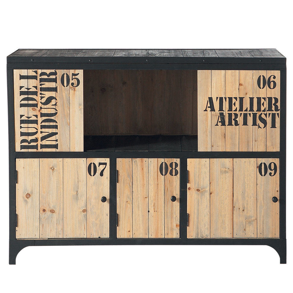 Credenza stile industriale in metallo nero e abete Maisons du Monde