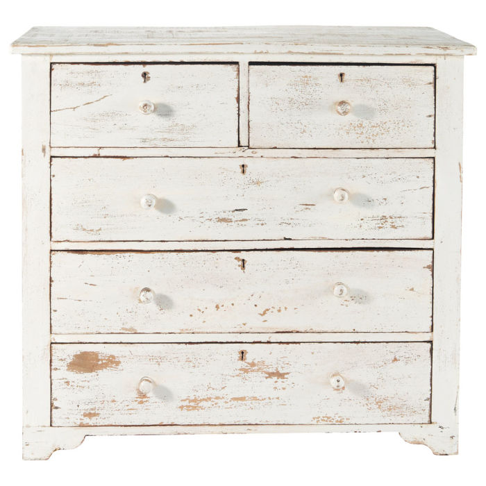 Distressed Mango Wood Chest Of Drawers In White W 94cm Avignon