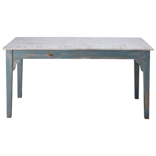Distressed mango wood dining table in grey blue W 160cm Avignon