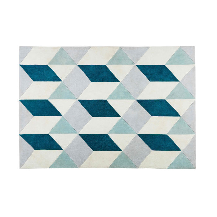 Fabric Rug With Graphic Blue And Grey Motifs 140 X 200 Cm