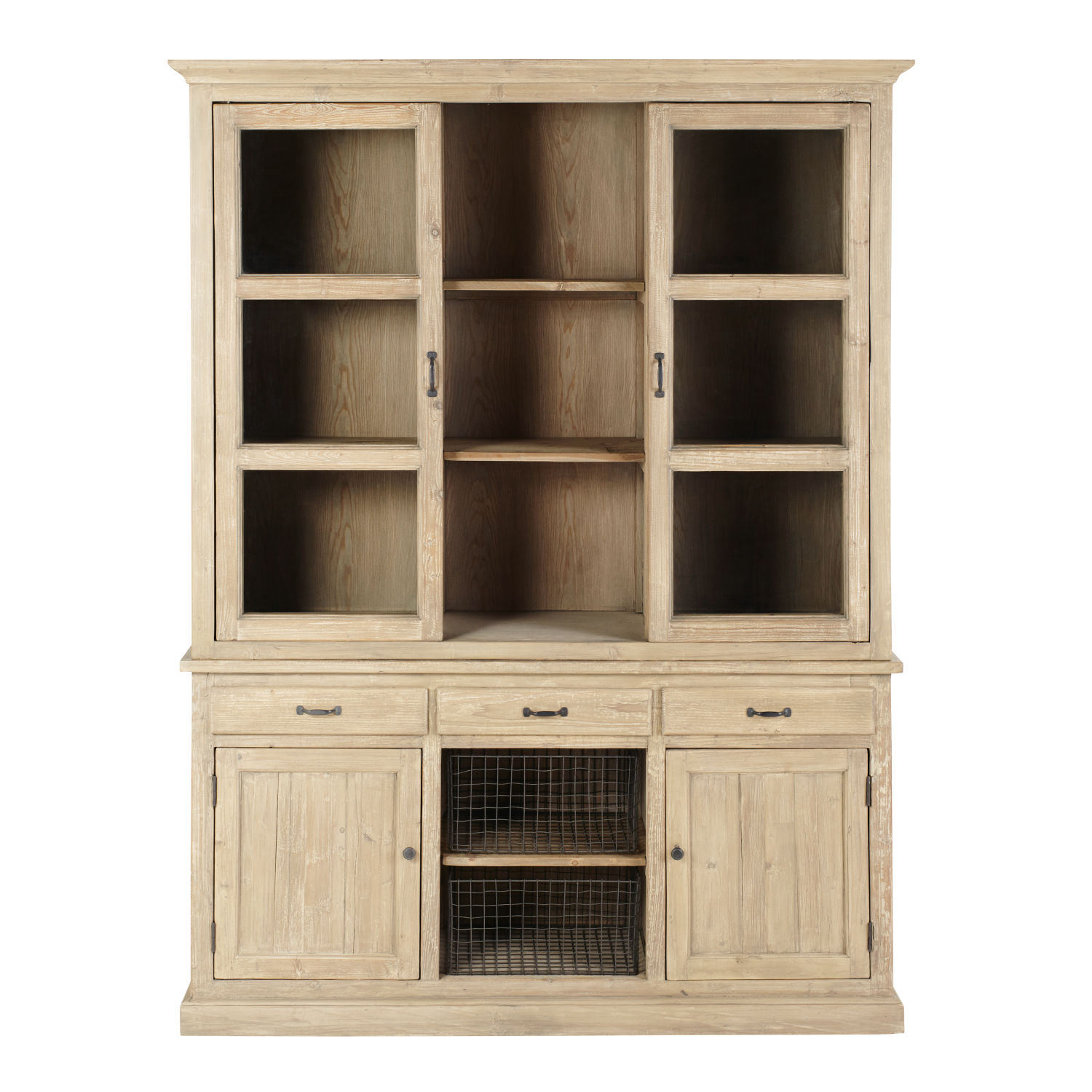 Geschirrschrank mit 4 Türen und 3 Schubladen, Recycling-Kiefernholz