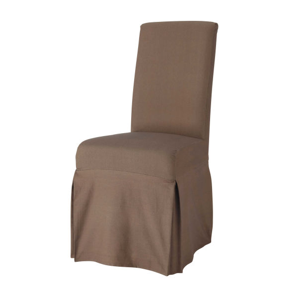 Housse longue de chaise en coton taupe Margaux