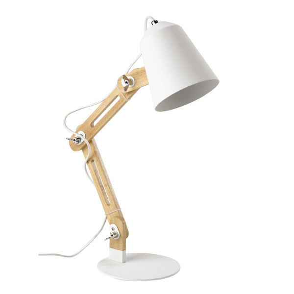 Lampe de bureau en bois et métal blanc H 64 cm SWEDEN