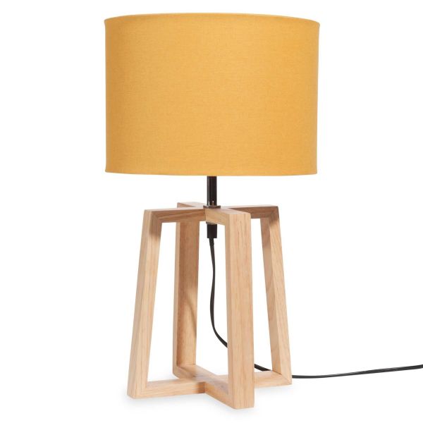 Lampe en bois avec abat-jour jaune H 44 cm HEDMARK