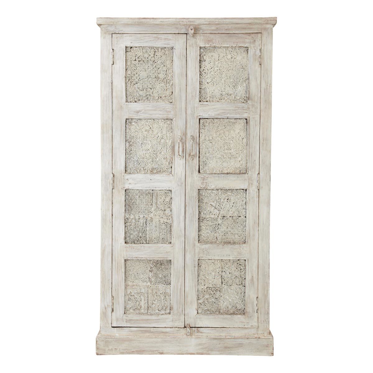 Mango wood wardrobe in white with distressed finish W 90cm Maisons du