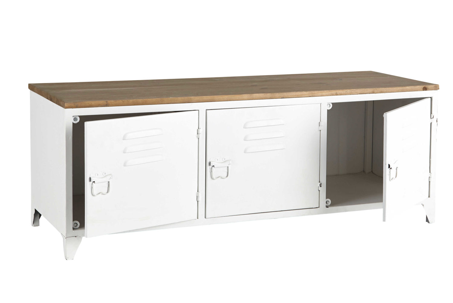 Meuble TV indus en métal blanc et sapin Maisons du Monde