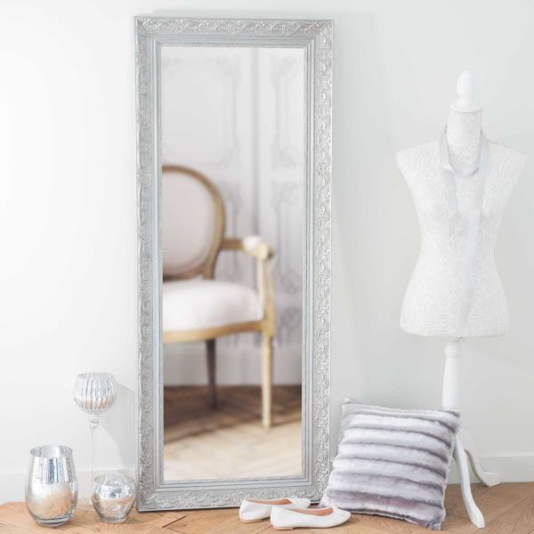 Miroir en bois de paulownia argenté H 145 cm VALENTINE