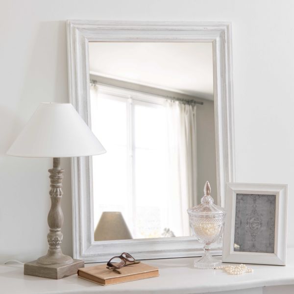 Miroir en paulownia blanc vieilli 50x70cm LYNA