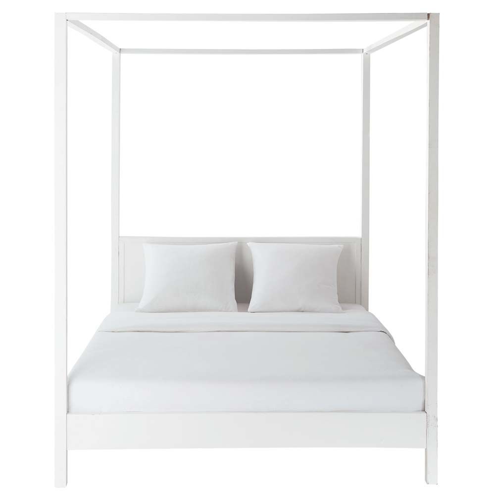 bed four poster wooden cm pine celeste monde du beds baldaquin lit blanc letto maison bois con furniture maisonsdumonde