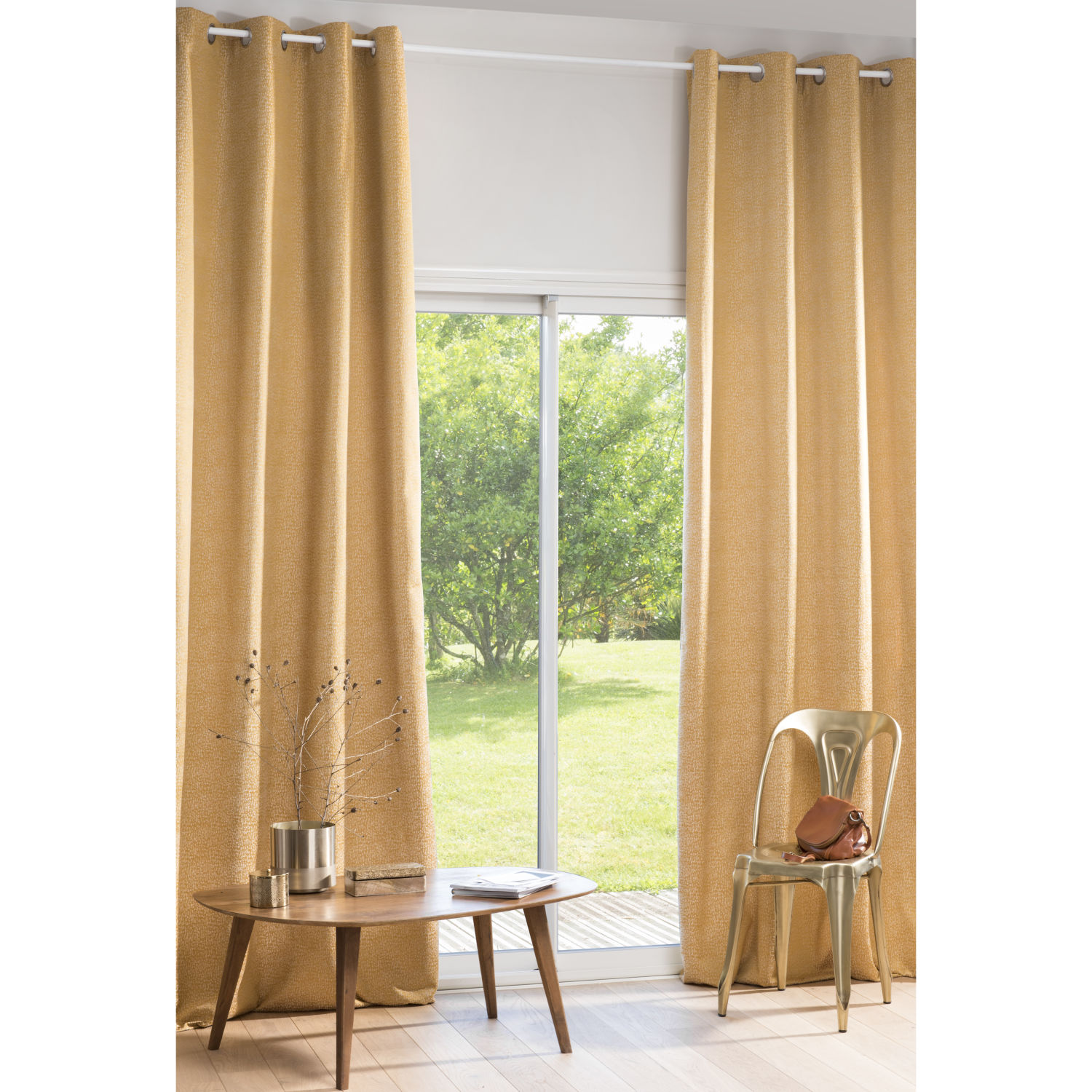 rideau salon jaune moutarde