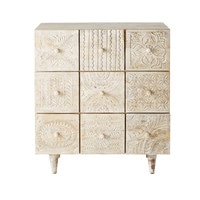 Schränkchen mit 9 Schubladen aus massivem geschnitztem Mangoholz Puja