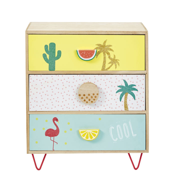 Small 3 Drawer Storage Unit With Tropical Print Tropicool