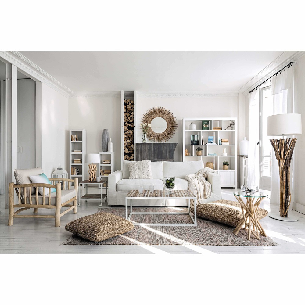 White Solid Pine Bookcase White Maisons du Monde