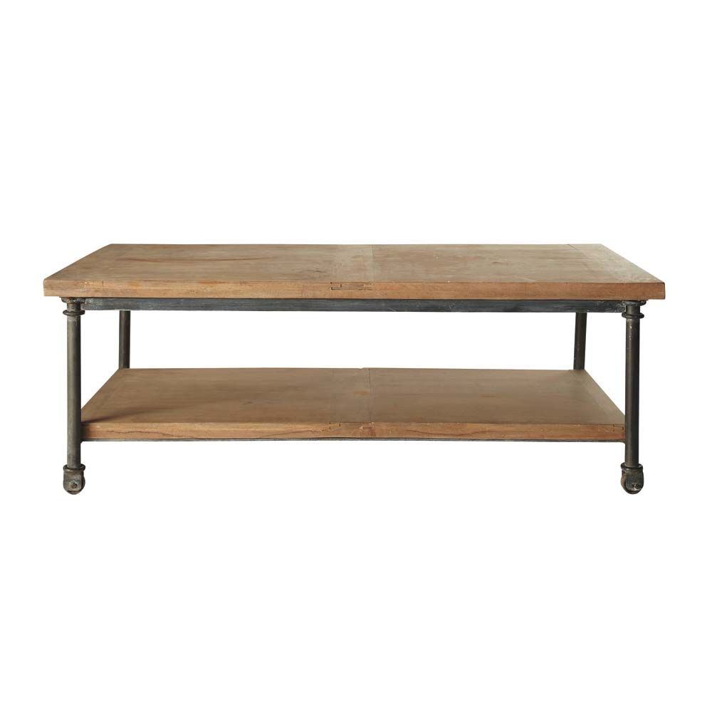 Table basse à roulettes en manguier et métal L 135 cm Maisons du Monde
