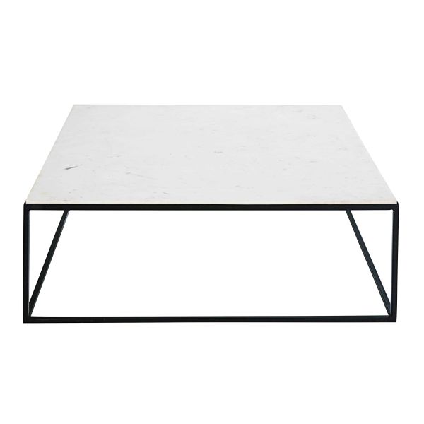 Table basse carrée en marbre blanc et métal noir Marble