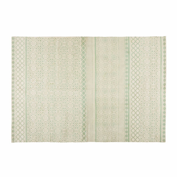 Tapis en coton vert d'eau motifs graphiques 160x230cm BOHEME
