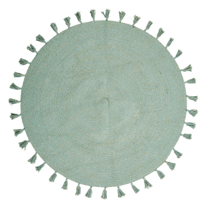 Tappeto Rotondo Con Pompon In Cotone Verde 100 Cm