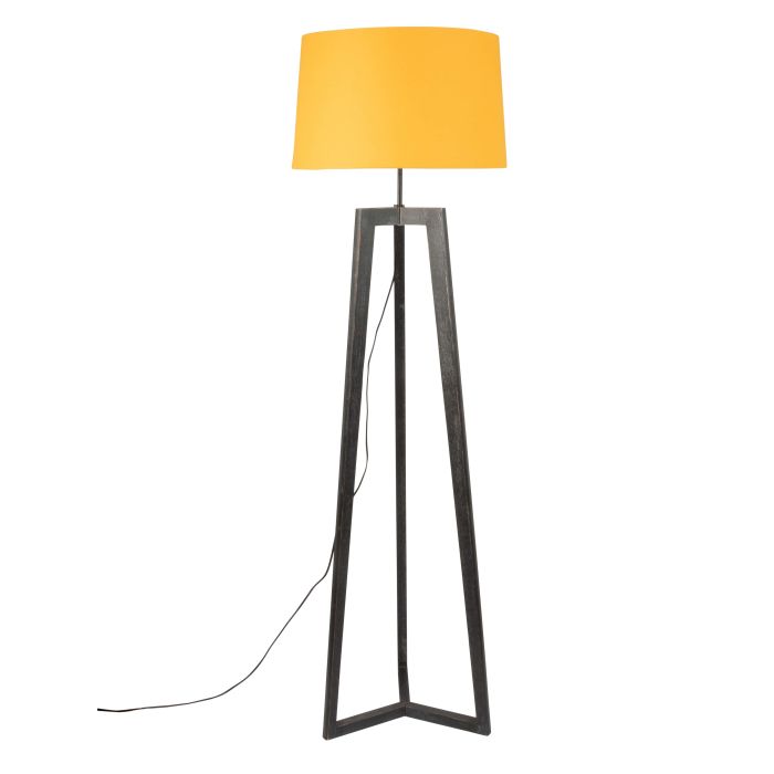 Tropical Almond Wood Tripod Floor Lamp With Mustard Yellow Shade