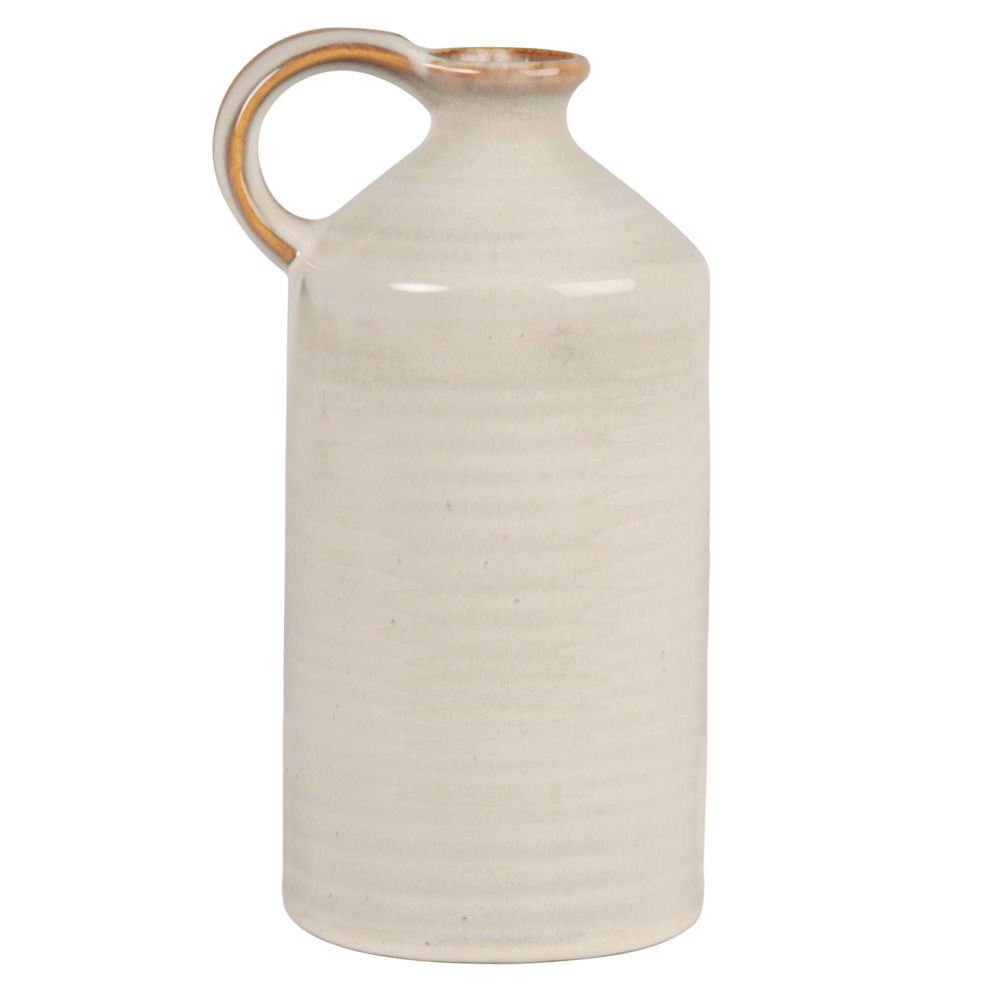 Vase mit Henkel aus weißem Steingut, H23cm