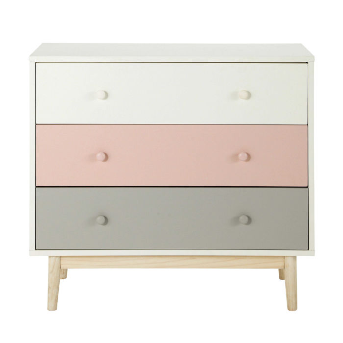 Vintage Chest Of 3 Drawers In White Pink And Grey Blush Maisons