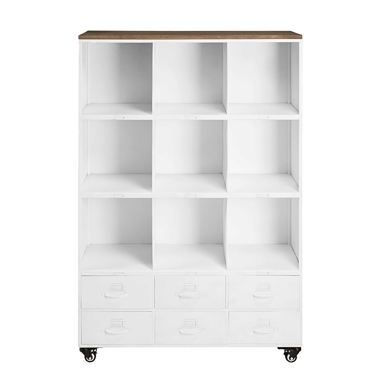 Wheeled bookcase in white metal and pine Maisons du Monde