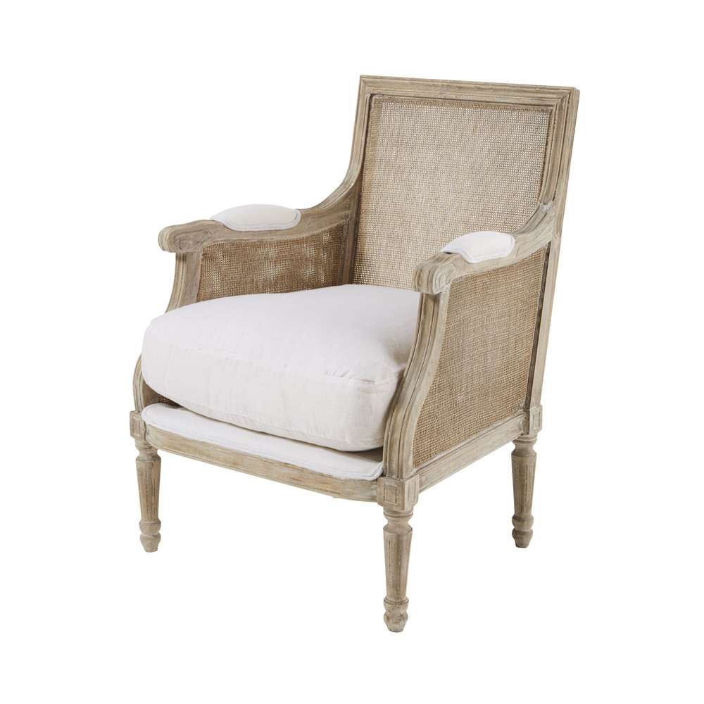 White Washed Linen Cane Armchair | Maisons du Monde